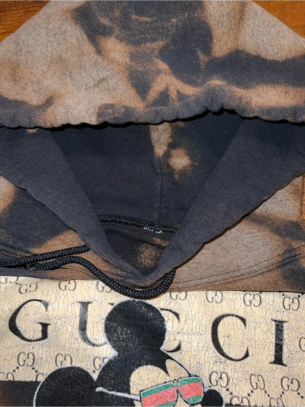 Gucci Mickey Mouse Black Streetwear Graphic Acid Wash Upcycled Hoodie  Size S
